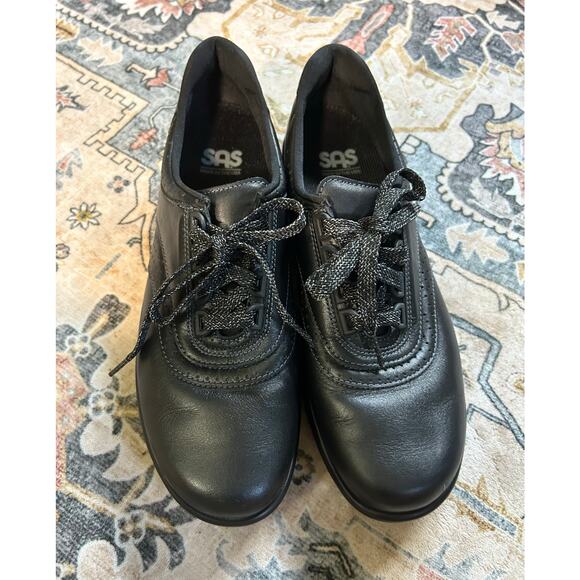 SAS Comfort Walking Shoes Black Leather slip on Supportive Sneakers - Picture 4 of 13
